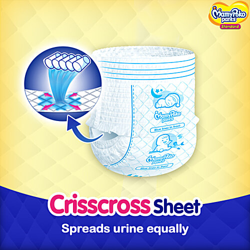 Mamy Poko Pants Standard All Night Large, 44 pcs  Upto 10 Hours Protection, Crisscross Sheet