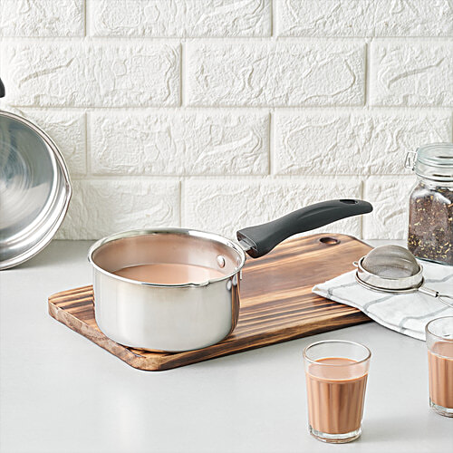 bb home Flat Bottom Stainless Steel Saucepan - Size 10, 1.1 L  