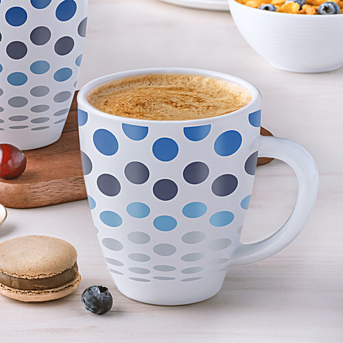 Larah by Borosil Polka Blue Opalware Mugs - White, 390 ml  