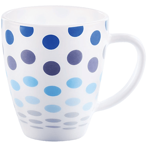 Larah by Borosil Polka Blue Opalware Mugs - White, 390 ml  