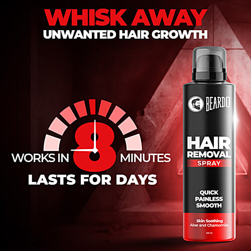 Beardo Hair Removal Spray For Men - Skin Soothing, Aloe & Chamomile, 200 ml  Skin Soothing Aloe & Chamomile, Long Lasting Smoothness, Quick & Painless Hair Removal in 8 minutes