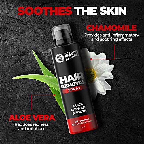 Beardo Hair Removal Spray For Men - Skin Soothing, Aloe & Chamomile, 200 ml  Skin Soothing Aloe & Chamomile, Long Lasting Smoothness, Quick & Painless Hair Removal in 8 minutes