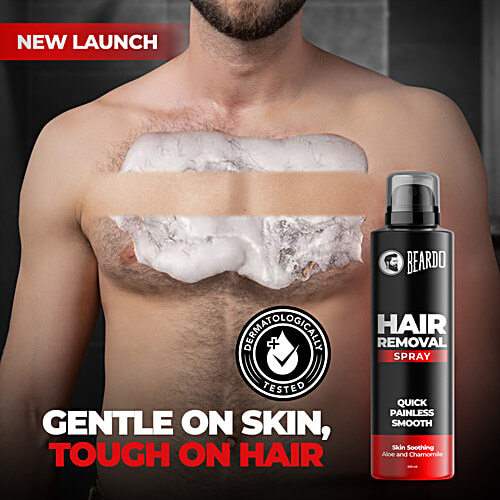 Beardo Hair Removal Spray For Men - Skin Soothing, Aloe & Chamomile, 200 ml  Skin Soothing Aloe & Chamomile, Long Lasting Smoothness, Quick & Painless Hair Removal in 8 minutes