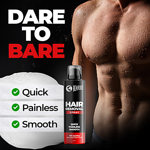 Beardo Hair Removal Spray For Men - Skin Soothing, Aloe & Chamomile, 200 ml  Skin Soothing Aloe & Chamomile, Long Lasting Smoothness, Quick & Painless Hair Removal in 8 minutes
