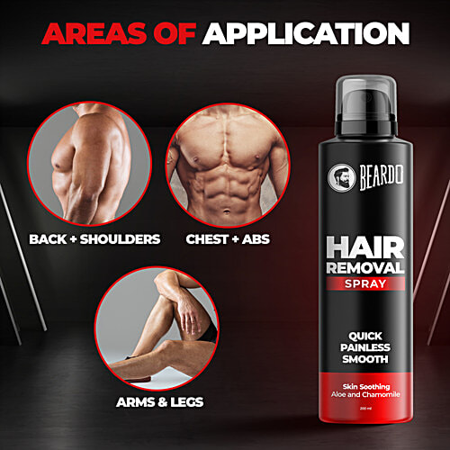 Beardo Hair Removal Spray For Men - Skin Soothing, Aloe & Chamomile, 200 ml  Skin Soothing Aloe & Chamomile, Long Lasting Smoothness, Quick & Painless Hair Removal in 8 minutes