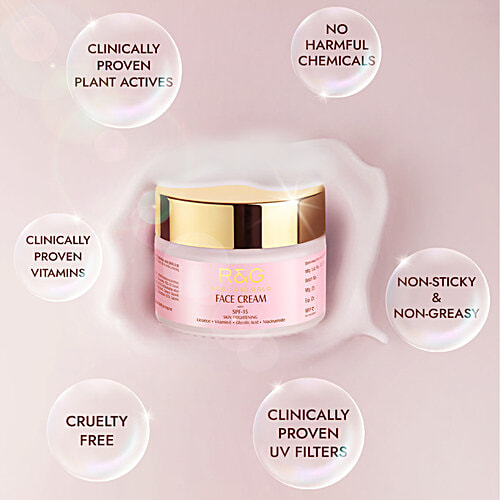 R&G Rose and Gold Face Cream - With SPF15, Skin Brightening, Glycolic Acid, Vitamin E, Niacinamide, 50 ml