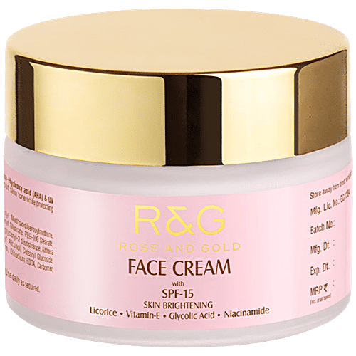 R&G Rose and Gold Face Cream - With SPF15, Skin Brightening, Glycolic Acid, Vitamin E, Niacinamide, 50 ml
