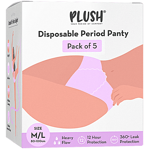 Plush Disposable Period Panties For Heavy Flow - M/L, 5 pcs 360° Leak Protection, 12 Hour Protection