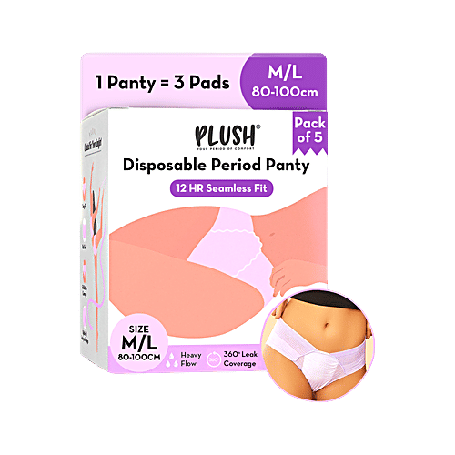 Plush Disposable Period Panties For Heavy Flow - M/L, 5 pcs 360° Leak Protection, 12 Hour Protection