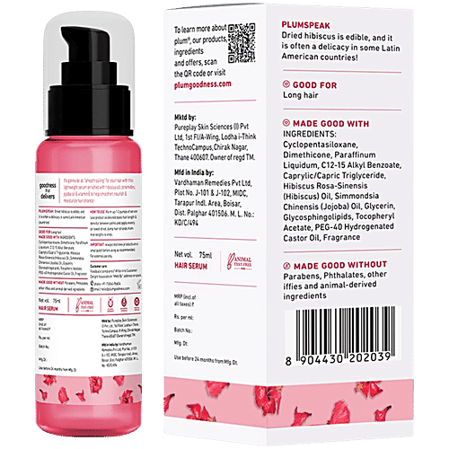 Plum Hibiscus & Ceramides Smoothing Hair Serum - Smoothens, Reduces Split End Damage, 75 ml