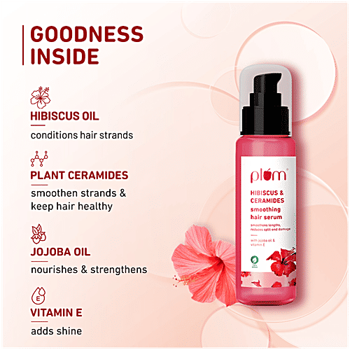Plum Hibiscus & Ceramides Smoothing Hair Serum - Smoothens, Reduces Split End Damage, 75 ml