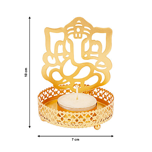 Prime-Metal Metal Shadow Ganesh Ji Tealight Candle Holder - Gold, 1 pc  