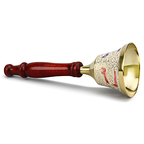 Prime-Metal Mandir Bell With Wooden Stand - White, 1 pc