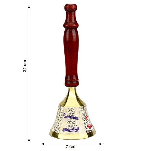 Prime-Metal Mandir Bell With Wooden Stand - White, 1 pc