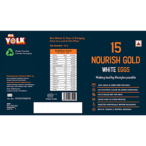 Mr Yolk Nourish Gold White Eggs, 15 pcs Tray Pack 