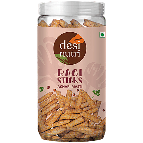 Desi Nutri Ragi Sticks - Achari Masti, 120 g Baked Not Fried, Source Of Iron, High In Protein