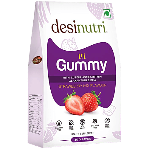 Desi Nutri Eye Gummy - Strawberry Mix Flavour, With Lutein, Astaxanthin, Zeaxanthin & DHA, 30 pcs Gluten & Nut Free, Soy Free, Milk Free, Gelatin Free