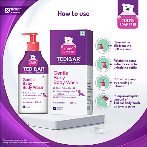 Tedibar Gentle Baby Body Wash, 250 ml  Skin Friendly pH, 100% Soap & Alkali Free