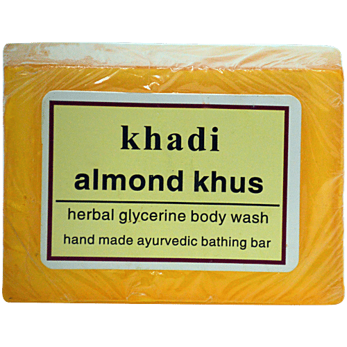 Khadi India Shri Manav Herbal Almond Khus Glycerine Body Wash Bathing Bar, 125 g