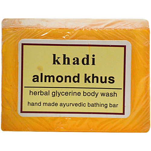 Khadi India Shri Manav Herbal Almond Khus Glycerine Body Wash Bathing Bar, 125 g