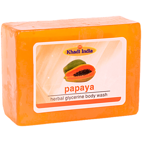 Khadi India Shri Manav Herbal Papaya Glycerine Body Wash Bathing Bar, 125 g