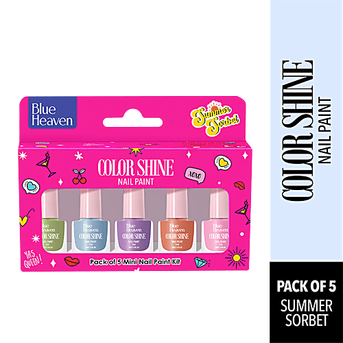 Blue Heaven Color Shine Mini Nail Paint Kit, 25 ml (Pack of 5) Glossy Gel Finish, Quick Dry, Long Lasting, Chip Resistant