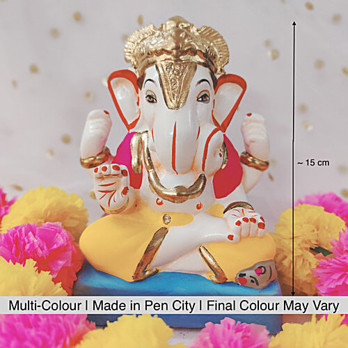 House of Festivals Ganpati Clay Murti/Ganesha Idol - Eco-Friendly, 15 cm, HOF-GI-Hyd-6-1, 1 pc