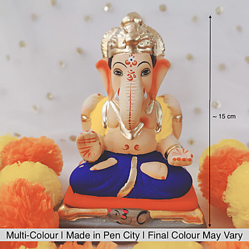 House of Festivals Ganpati Clay Murti/Ganesha Idol - Eco-Friendly, 15 cm, HOF-GI-Hyd-6-4, 1 pc