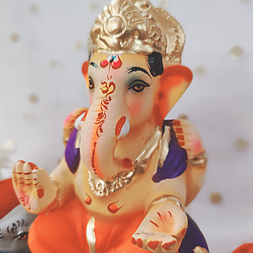 House of Festivals Ganpati Clay Murti/Ganesha Idol - Eco-Friendly, 15 cm, HOF-GI-Bang-6-1, 1 pc