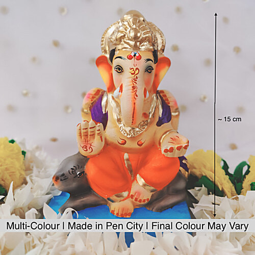House of Festivals Ganpati Clay Murti/Ganesha Idol - Eco-Friendly, 15 cm, HOF-GI-Bang-6-1, 1 pc