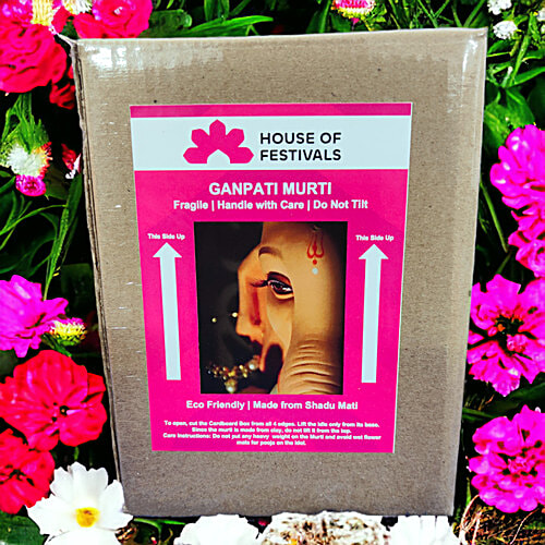 House of Festivals Ganpati Clay Murti/Ganesha Idol - Eco-Friendly, 15 cm, HOF-GI-Bang-6-1, 1 pc