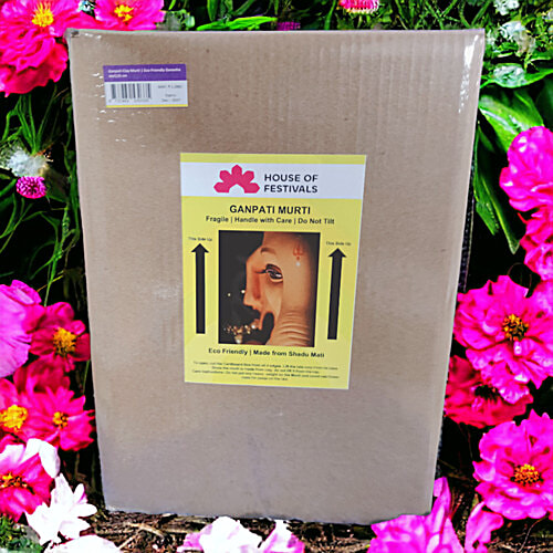 House of Festivals Ganpati Clay Murti/Ganesha Idol - Eco-Friendly, 30 cm, HOF-GI-Bang-12-4, 1 pc