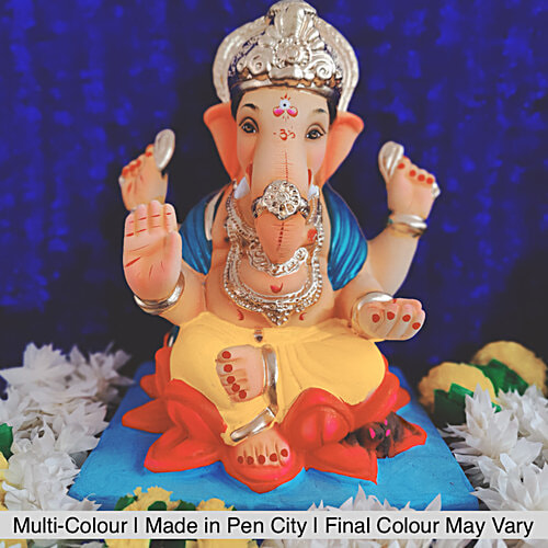 House of Festivals Ganpati Clay Murti/Ganesha Idol - Eco-Friendly, 30 cm, HOF-GI-Bang-12-4, 1 pc