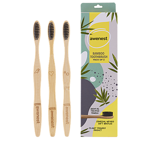 Buy AWENEST Bamboo Toothbrush With Charcoal Infused Soft Bristles