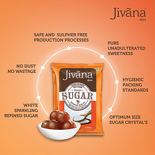 Jivana Classic Sugar - Premium Quality, Sulphurless, Pure & Hygeinic, 1 kg  Refined Sugar, Sulphur less Process, Premium Quality