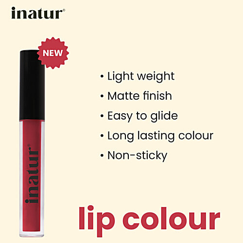 Inatur Matt Liquid Lip Colour With Hyaluronic Acid & Collagen, 2 ml Cherry Rush Lightweight, Easy To Glide, Long Lasting Matt Finish, Non Sticky