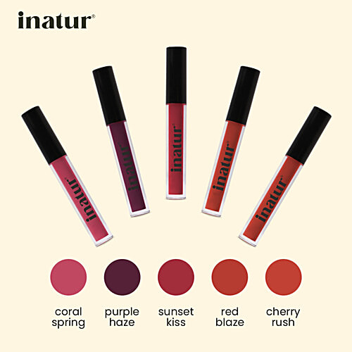 Inatur Matt Liquid Lip Colour With Hyaluronic Acid & Collagen, 2 ml Cherry Rush Lightweight, Easy To Glide, Long Lasting Matt Finish, Non Sticky