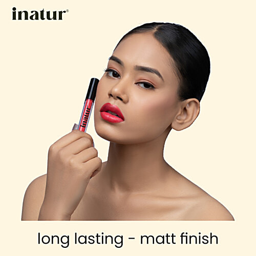 Inatur Matt Liquid Lip Colour With Hyaluronic Acid & Collagen, 2 ml Cherry Rush Lightweight, Easy To Glide, Long Lasting Matt Finish, Non Sticky