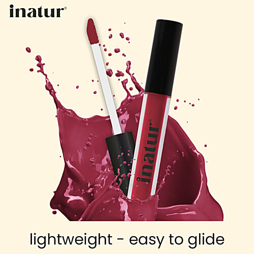 Inatur Matt Liquid Lip Colour With Hyaluronic Acid & Collagen, 2 ml Cherry Rush Lightweight, Easy To Glide, Long Lasting Matt Finish, Non Sticky