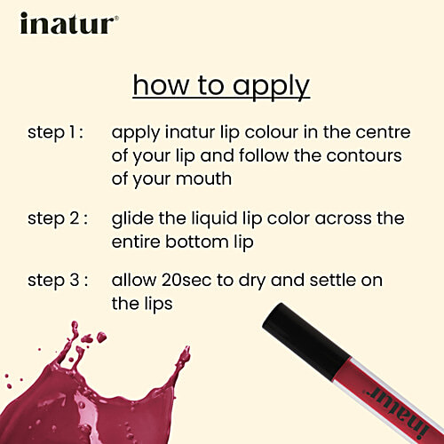 Inatur Matt Liquid Lip Colour With Hyaluronic Acid & Collagen, 2 ml Cherry Rush Lightweight, Easy To Glide, Long Lasting Matt Finish, Non Sticky