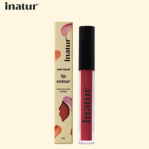 Inatur Matt Liquid Lip Colour With Hyaluronic Acid & Collagen, 2 ml Cherry Rush Lightweight, Easy To Glide, Long Lasting Matt Finish, Non Sticky