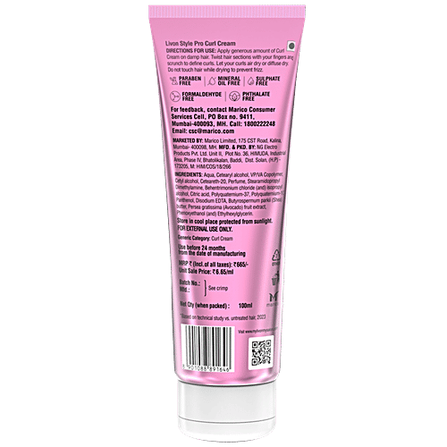 Livon Style Pro Curl Cream - With Shea Butter & Avocado, 100 ml  For Intense Hydration & Nourishment