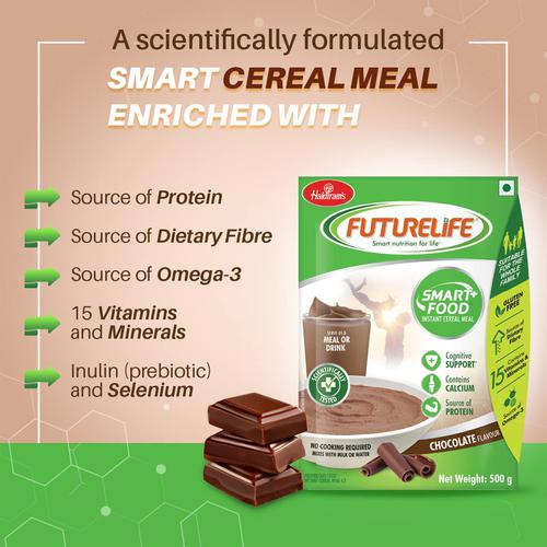 Haldiram's Futurelife Smart+ Food Instant Cereal Meal - Chocolate Flavour, 500 g  Source of protein, Contains calcium