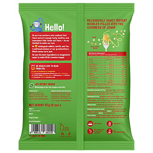Slurrp Farm Instant Millet Noodles - Yummy Masala, 57 g  No Maida, No Preservatives, Not Fried