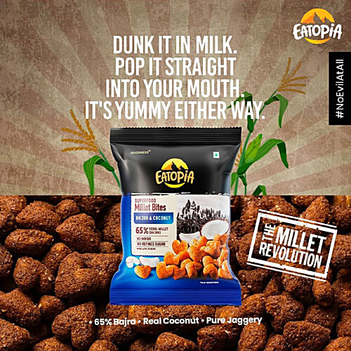 Eatopia Superfood Millet Bites - Bajra & Coconut, Made With Jaggery, 50 g  