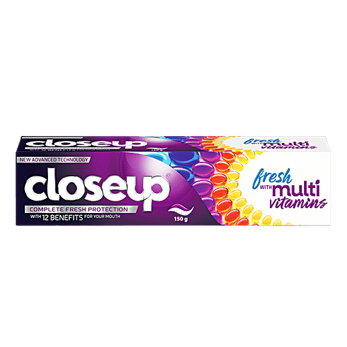 Closeup Complete Fresh Protection Gel Toothpaste - With Multi Vitamin Formula, Gives 12 Oral Care Benefits, 150 g  