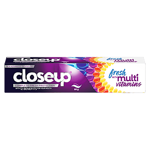 Closeup Complete Fresh Protection Gel Toothpaste - With Multi Vitamin Formula, Gives 12 Oral Care Benefits, 80 g  