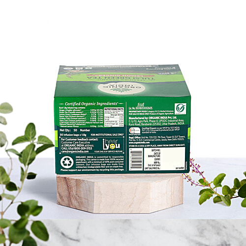 Organic India Tulsi Green Tea - Lemon Ginger, 90 g (50 Bags x 1.8 g Each)