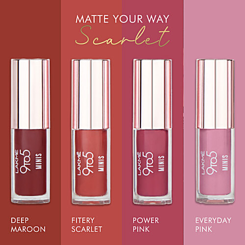 Lakme 9 To 5 Little Matte Thing Mini Liquid Lipsticks - Scarlet, 8 ml (Pack of 4) 