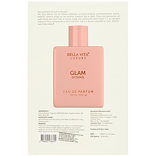 Bella Vita Organic Glam Perfume For Woman With Fresh & Romantic Scent, Ideal Gift For her, 100 ml